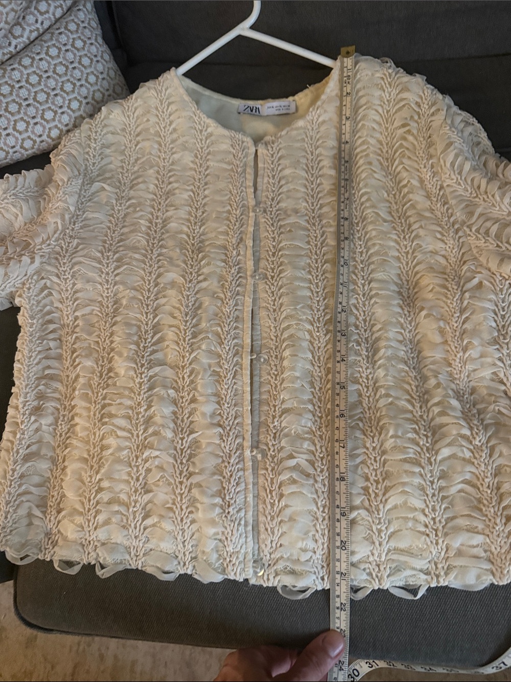 Zara Cream Textured Button-Front Cropped Jacket - Picture 11 of 14